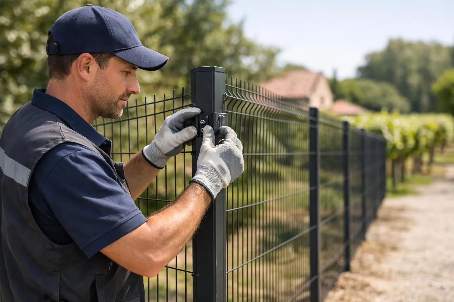 Un professionnel installe une clôture rigide neuve. Demandez votre devis prix pose de clôture rigide Bordeaux.
