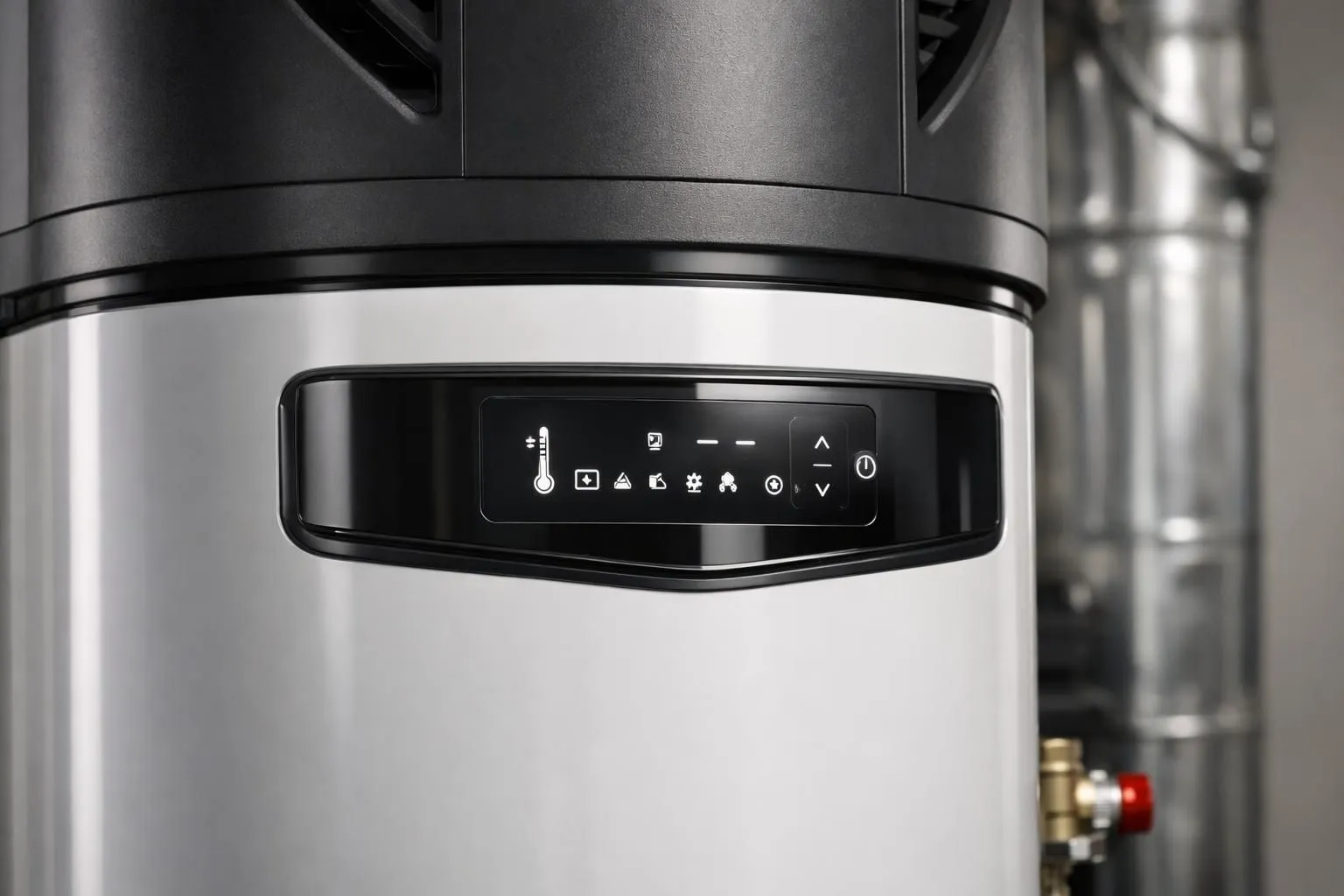 Control panel of a modern appliance with various icons and buttons.