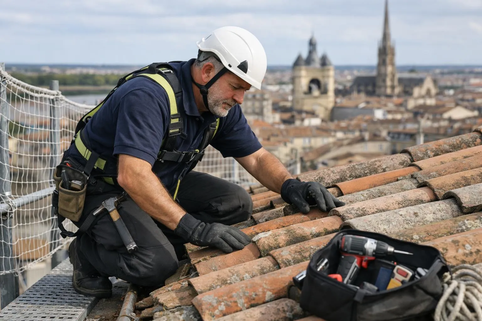 Couvreur inspecte toiture à Bordeaux, entreprise rénovation toiture professionnelle