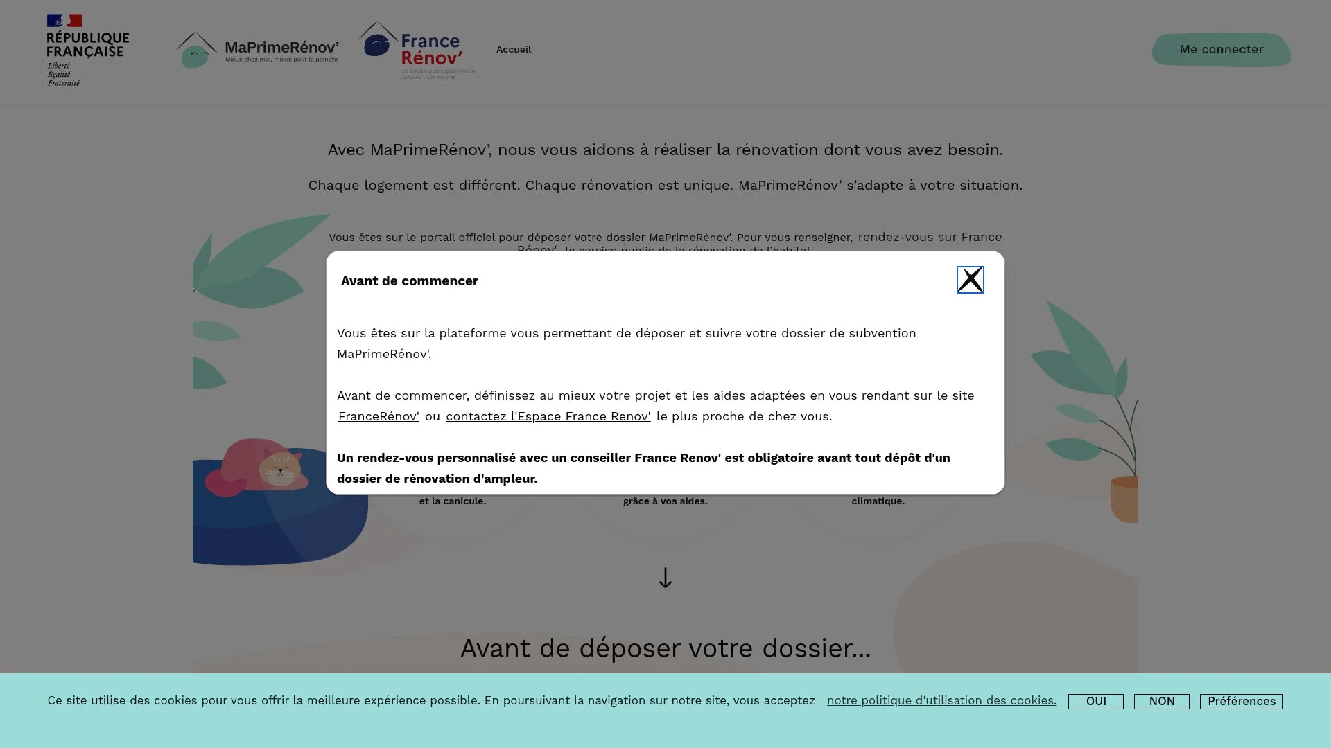 Website page for France's home renovation program, providing guidance and resources for homeowners.