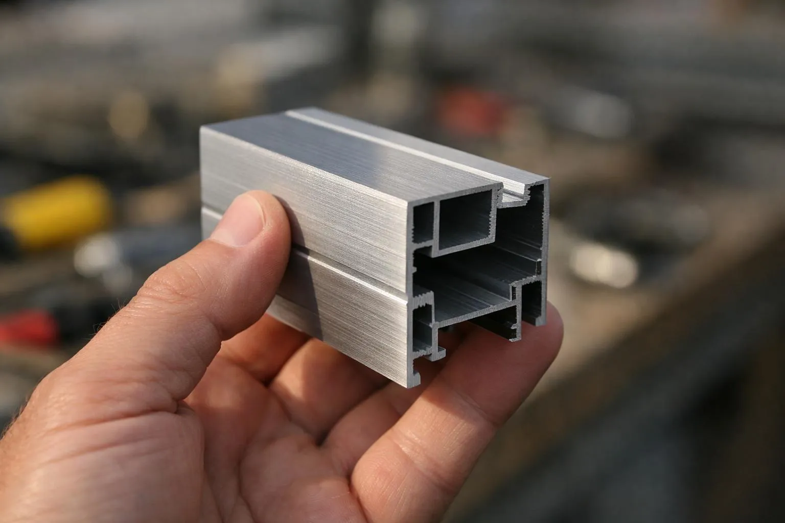 "Profilé aluminium anodisé pour véranda sur mesure, détails de texture et finition"