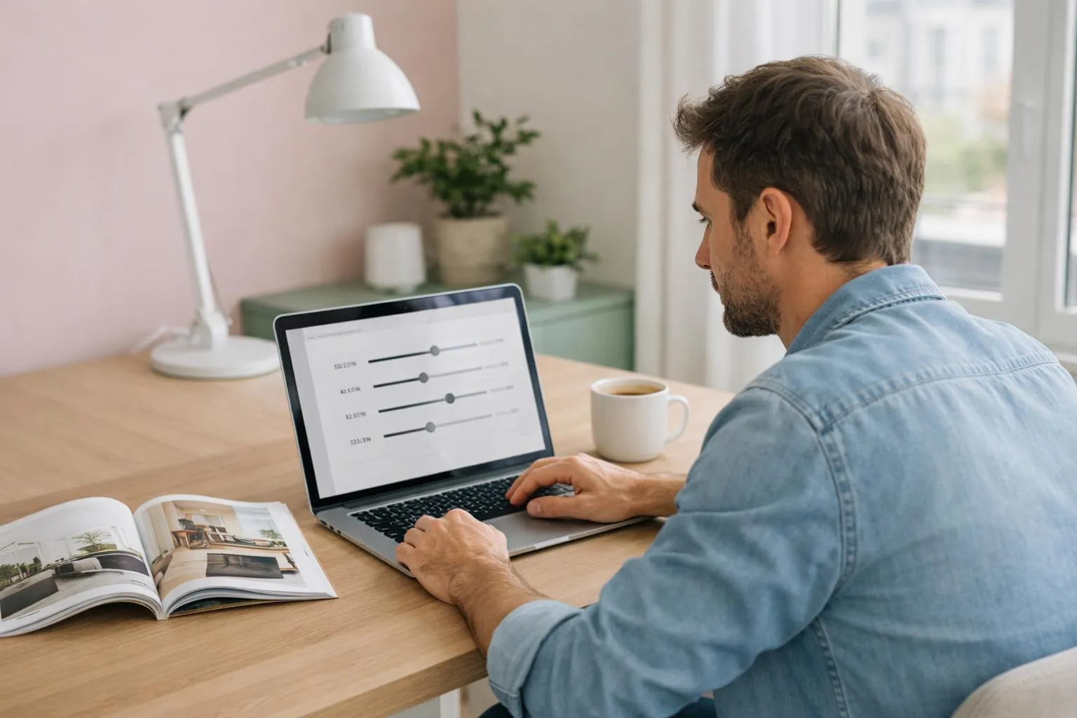 Homme travaillant sur un ordinateur portable dans un bureau à domicile.